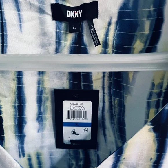 DKNY Women's Short Puff Sleeve Ruched Tie Dye Blouse Top Size XL - Picture 6 of 15